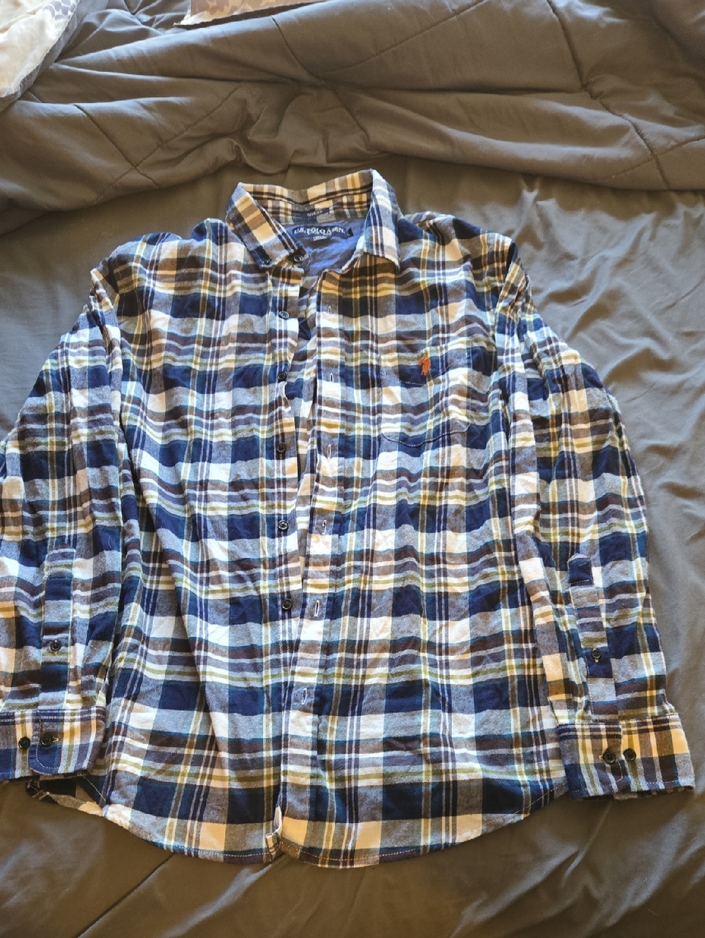 U.S. Polo Assn. Navy, White & Tan Plaid Button-Down Shirt